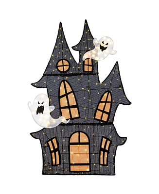 Glitzhome 61.75" Lighted Halloween Haunted House Outdoor Decor with Warm White Led Lights