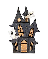 Glitzhome 61.75" Lighted Halloween Haunted House Outdoor Decor with Warm White Led Lights