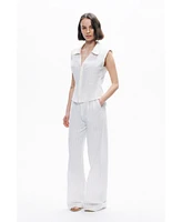 Nocturne Women's Sleeveless Linen Blend Shirt with Shoulder Pads