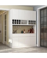 White 8-door 3-drawer environmentally friendly particleboard kitchen cabinet, pantry, Storage cabinet (classic white/wine rack)
