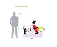LuxenHome 5.9 Ft Long Santa Snowman and Penguin Inflatable with Lights