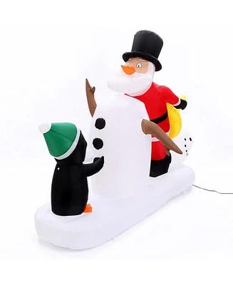 LuxenHome 5.9 Ft Long Santa Snowman and Penguin Inflatable with Lights