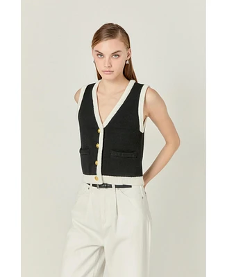 English Factory Women's Black and white knit vest