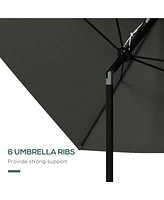 Flynama Outsunny 6.5' x 10' Rectangular Market Umbrella, Patio Outdoor Table Umbrella with Crank and Push Button Tilt, Dark Gray