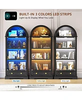 Vlsrka 4-tier shelves, motion sensor lights, 72" arched glass display cabinet.