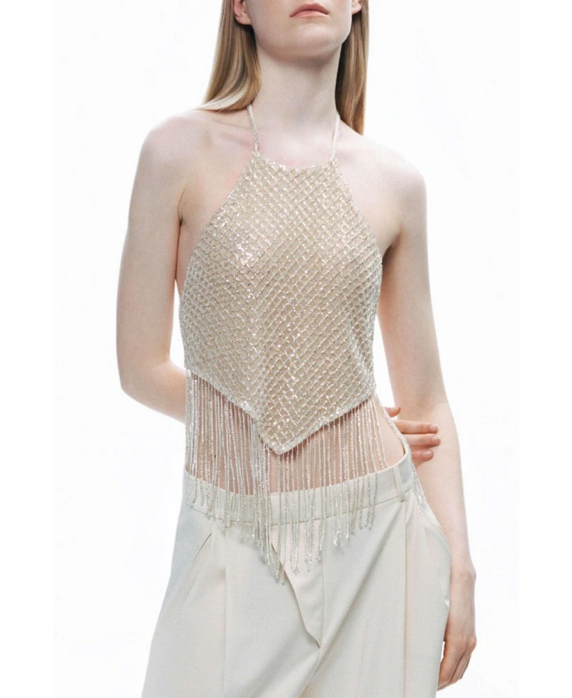 Nocturne Women's Beaded Tassel Detailed Crop Top