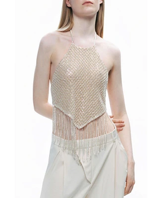 Nocturne Women's Beaded Tassel Detailed Crop Top