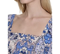Vince Camuto Women's Printed Square-Neck Ruffle-Strap Dress