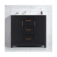 Casainc 36" Black Vanity Set with Undermount Sink, Soft-Close Doors & Drawers, Space-Saving Organizer