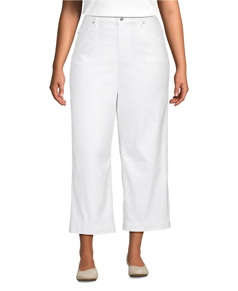 Lands' End Women's Plus Size Denim High Rise Wide Leg Crop Jeans