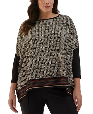 Ella Rafaella Plus Medallion Print Knit 3/4 Sleeve Top