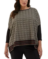 Ella Rafaella Plus Medallion Print Knit 3/4 Sleeve Top