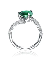 White Gold Plated with Green Pear-Shaped Cubic Zirconia Bypass Ring