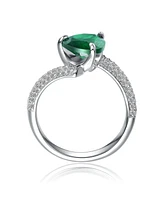 White Gold Plated with Green Pear-Shaped Cubic Zirconia Bypass Ring
