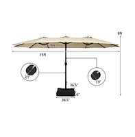 15 Feet Double-Sided Twin Patio Umbrella with Crank and Base