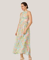 J Mendel Women's Floral Pleated Bodice Halter Midi Dress