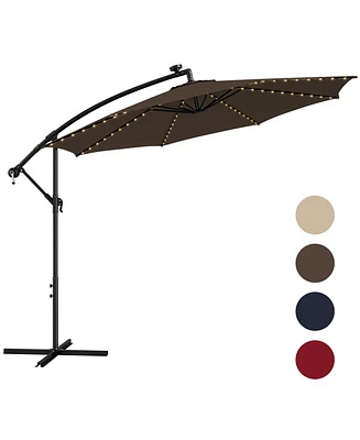 Gymax 10 Ft Offset Patio Umbrella Solar Powered Cantilever w/ 112 Led Lights