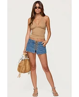 Edikted Women's Olivera Lace Up Denim Mini Skort