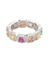 Suzy Levian New York Sterling Silver Rainbow Cubic Zirconia Princess Cut Eternity Band