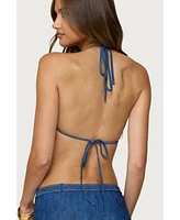 Edikted Women's Agnes Denim Printed Triangle Bikini Top