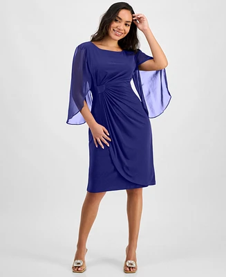 Connected Women's Cape-Sleeve Side-Ruched Sheath Dress
