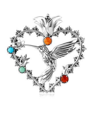 American West Jewelry Sterling Silver Multi-Gemstone Fritz Casuse Heart Hummingbird Pendant Enhancer