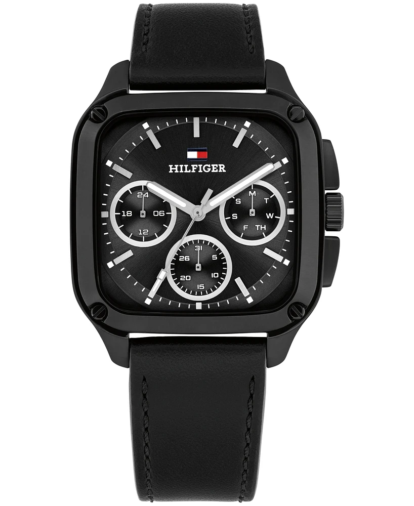 Tommy Hilfiger Men's Multifunction Black Leather Strap Watch, 39mm