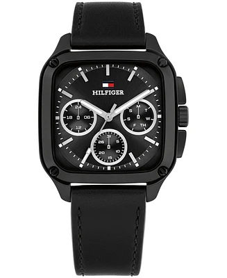 Tommy Hilfiger Men's Multifunction Black Leather Strap Watch, 39mm