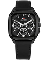Tommy Hilfiger Men's Multifunction Black Leather Strap Watch, 39mm