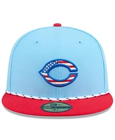 New Era Men's Light Blue/Red Cincinnati Reds 2025 Fourth of July 59FIFTY Fitted Hat
