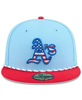 New Era Men's Light Blue/Red Athletics 2025 Fourth of July 59FIFTY Fitted Hat