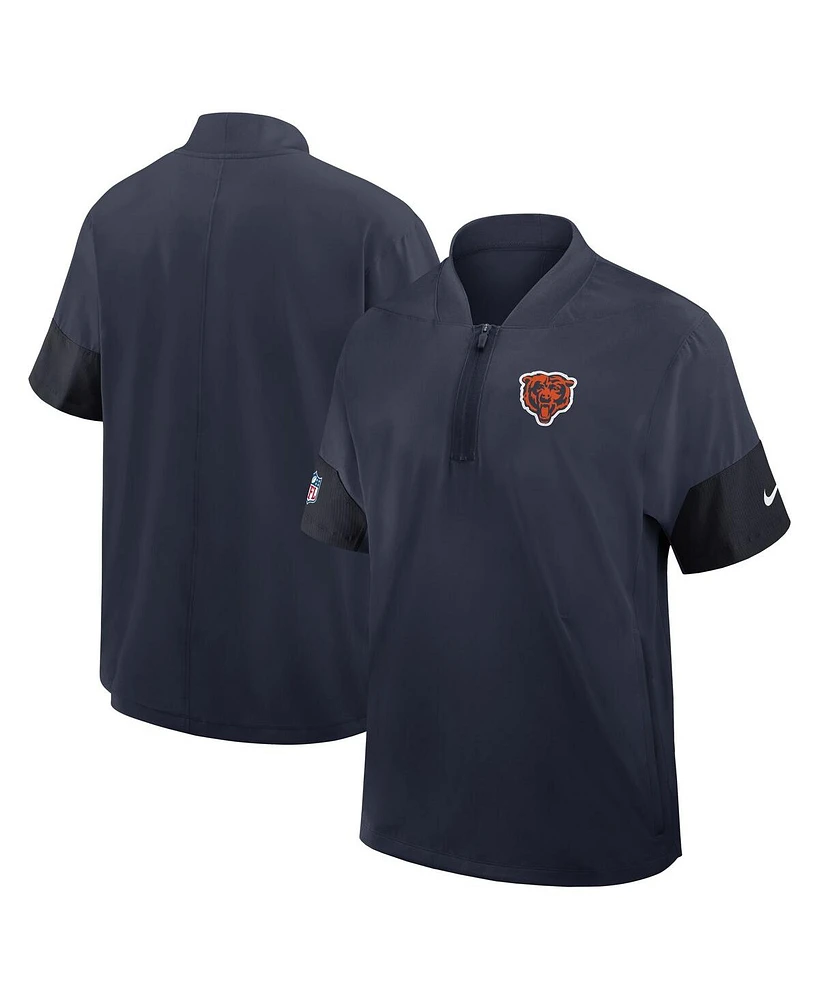 Nike Men's Navy Chicago Bears Sideline Short Sleeve Quarter-Zip Performance Coach Jacket