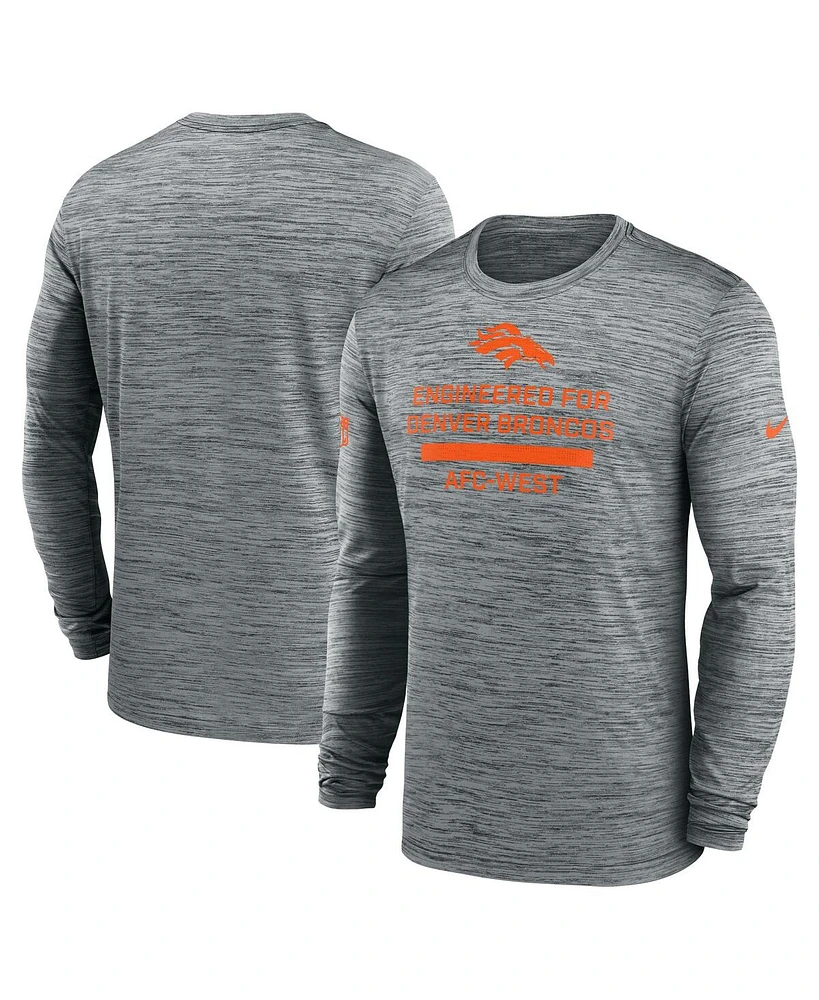 Nike Men's Gray Denver Broncos Sideline Velocity Performance Long Sleeve T-Shirt