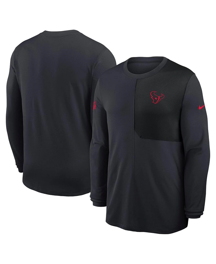Nike Men's Navy Houston Texans Sideline Coach Uv Performance Long Sleeve T-Shirt