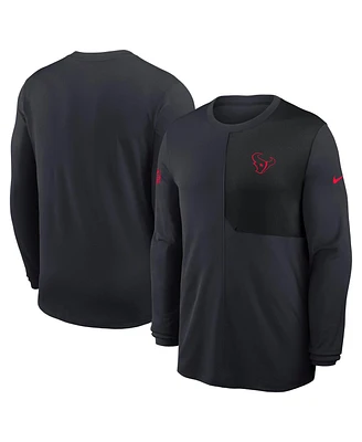 Nike Men's Navy Houston Texans Sideline Coach Uv Performance Long Sleeve T-Shirt