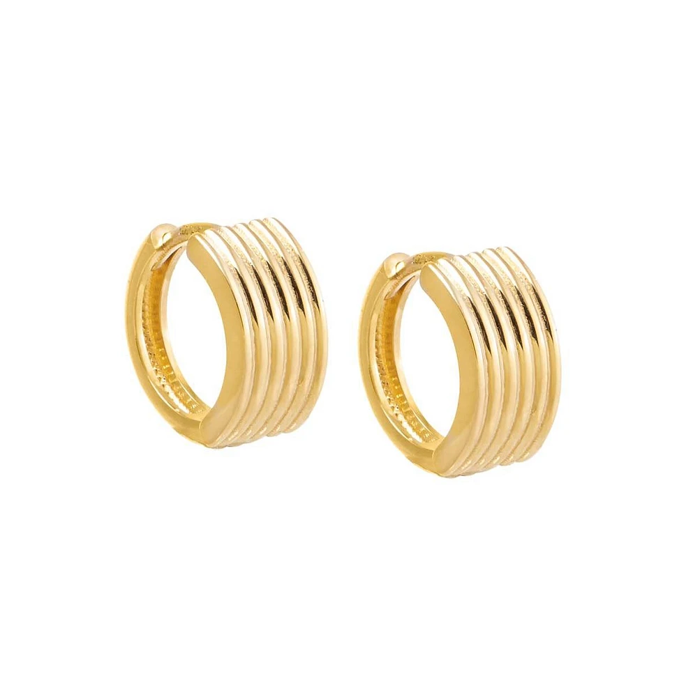 by Adina Eden Solid Wide Lined Huggie Earring 14K