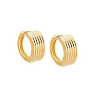 by Adina Eden Solid Wide Lined Huggie Earring 14K