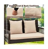2-Person Outdoor Wicker Porch Swing with Seat and Back Cushions