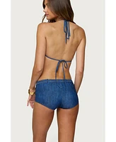 Edikted Women's Agnes Denim Printed Boyshort Bikini Bottom