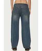 Edikted Womens Petite Contrast Panel Low Rise Jeans