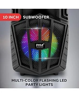Pyle 10" Bluetooth Portable Pa Speaker – Karaoke Party Speaker with Wireless Mics, Stand, Rechargeable Battery, Flashing Lights, MP3/Usb/F