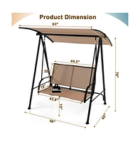 2-Seat Outdoor Canopy Swing with Comfortable Fabric Seat and Heavy-duty Metal Frame