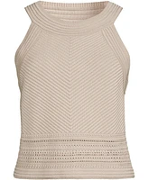Lands' End Women's Gassed Cotton Pointelle Halter Top Sweater Set