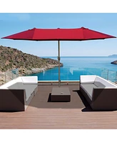 Flynama Patio Umbrella 15' Steel Rectangular Outdoor Double Sided Market with base, Sun Protection & Easy Crank