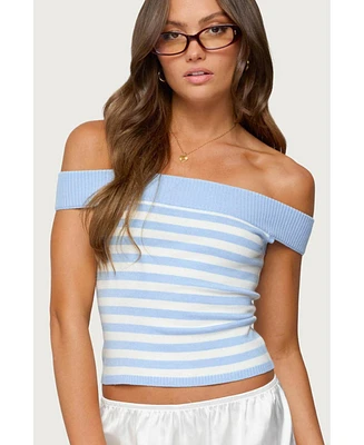 Edikted Women's Deni Off Shoulder Striped Knit Top