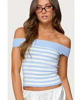 Edikted Women's Deni Off Shoulder Striped Knit Top