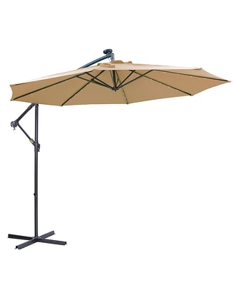 Flynama 10 Ft Solar Patio Outdoor Umbrella Hanging Cantilever Umbrella Offset Umbrella ,Adustment with 32 Led Lights