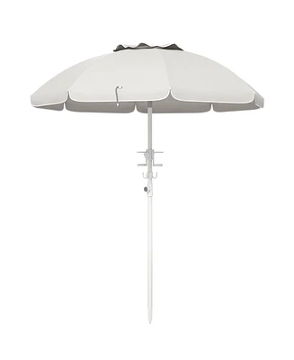 Flynama 5.7' Portable Beach Umbrella with Tilt, Adjustable Height, 2 Cup Holders & Hooks, Uv 40+ Ruffled Outdoor Umbrella with Vented Canopy