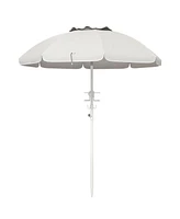 Flynama 5.7' Portable Beach Umbrella with Tilt, Adjustable Height, 2 Cup Holders & Hooks, Uv 40+ Ruffled Outdoor Umbrella with Vented Canopy