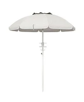 Flynama 5.7 Portable Beach Umbrella With Tilt Adjustable Height 2 Cup Holders Hooks Uv 40 Ruffled Outdoor Umbrella With Vented Canopy